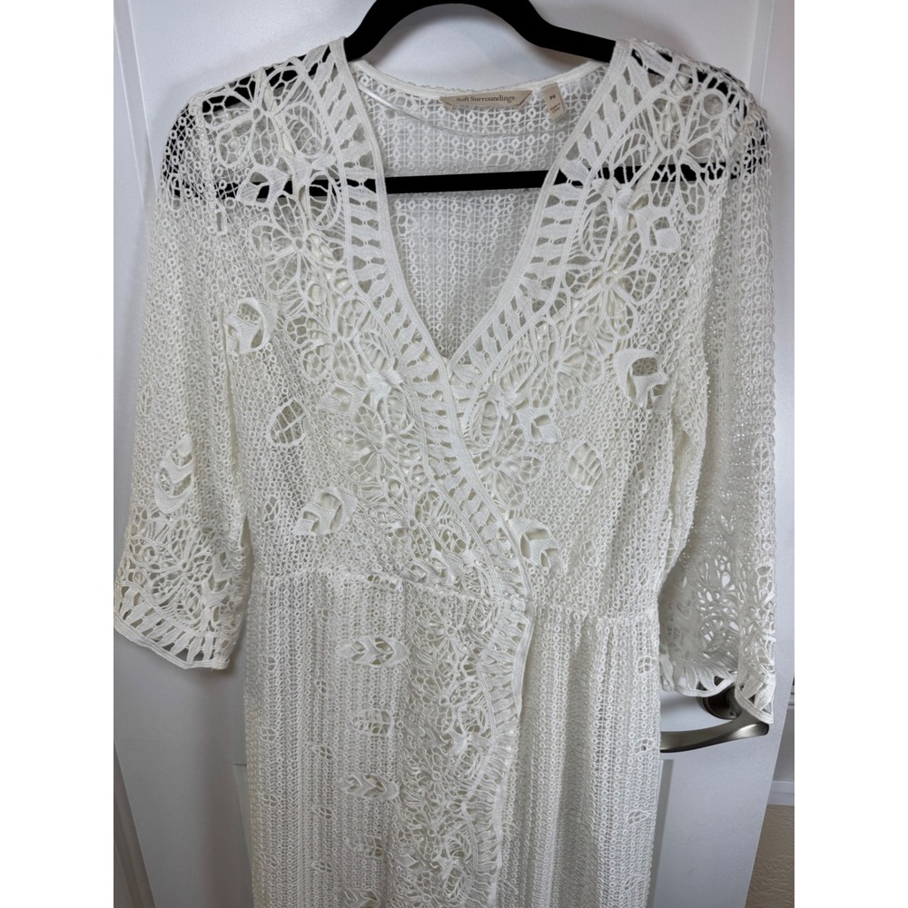 Soft Surroundings White Lace Midi Dress Petite Small PS Wrap V-Neck Boho Bridal - Picture 2 of 9